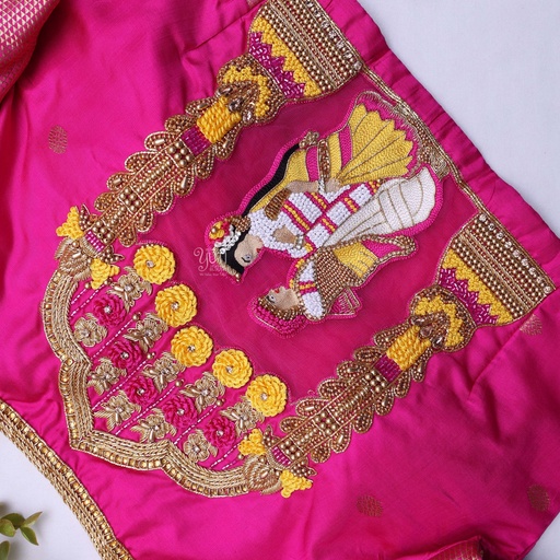 Pink hand embroidery bridal blouse