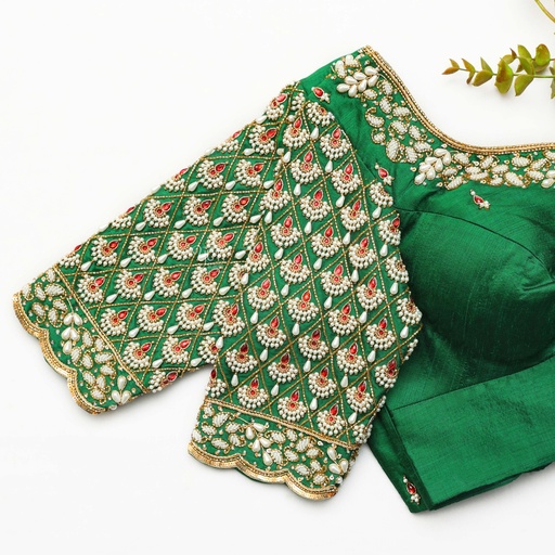 Deep Green  embroidery bridal blouse