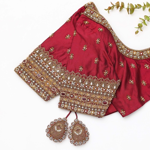 Introducing our exquisite Red Brown embroidery bridal blouse!