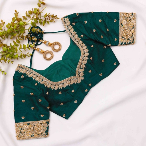 stunning emerald green blouse with gold embroidery!
