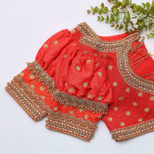 Step up your bridal game with this stunning Persian Red bridal blouse
