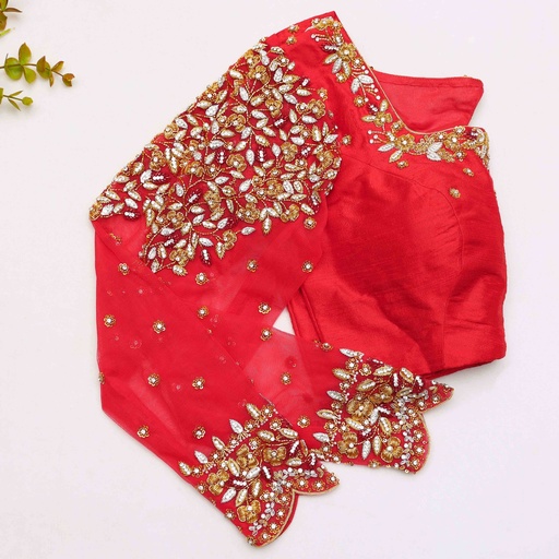 Elevate your bridal outfit with this stunning red and green blouse
